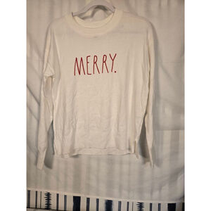 Women's Rae Dunn White Merry Crew Neck Sweater Petite Small